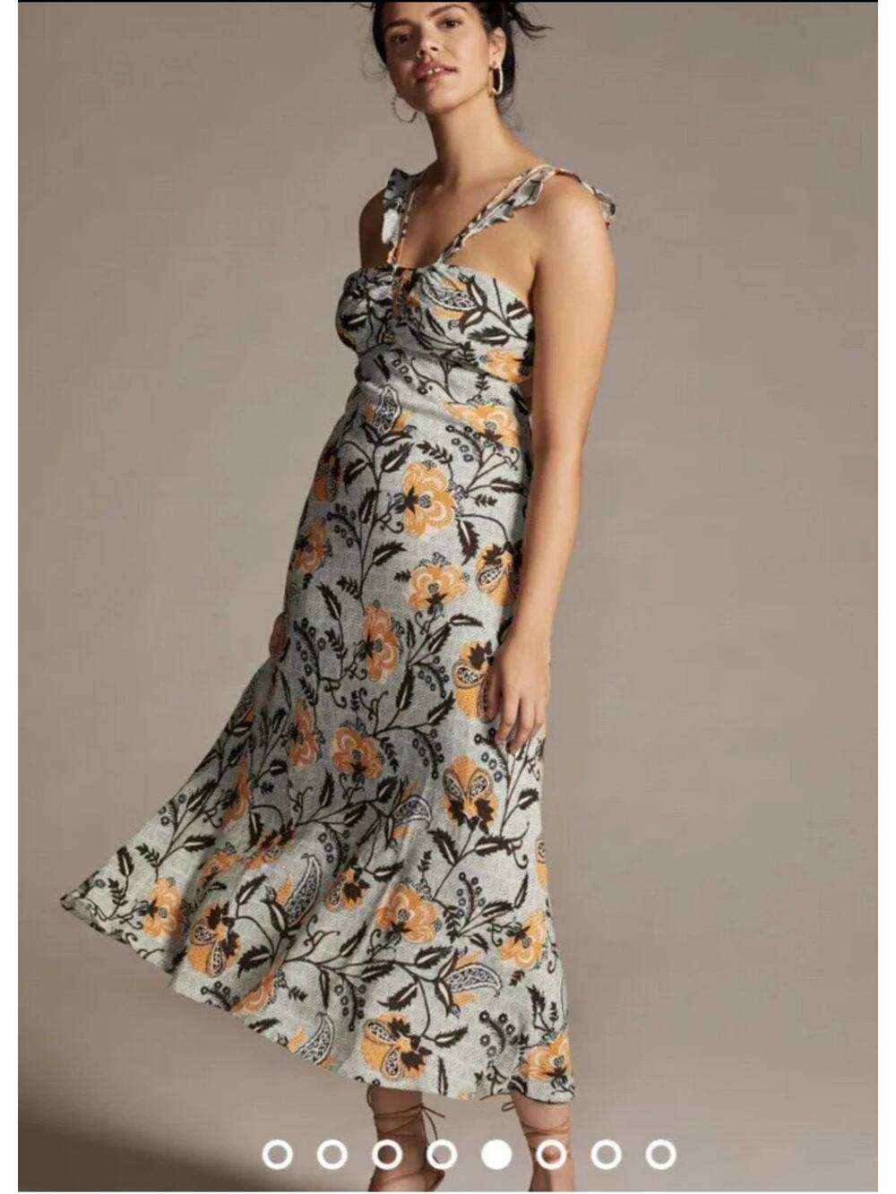 Anthropologie Linen Blend Floral Halter Dress, US Size 10/UK 14